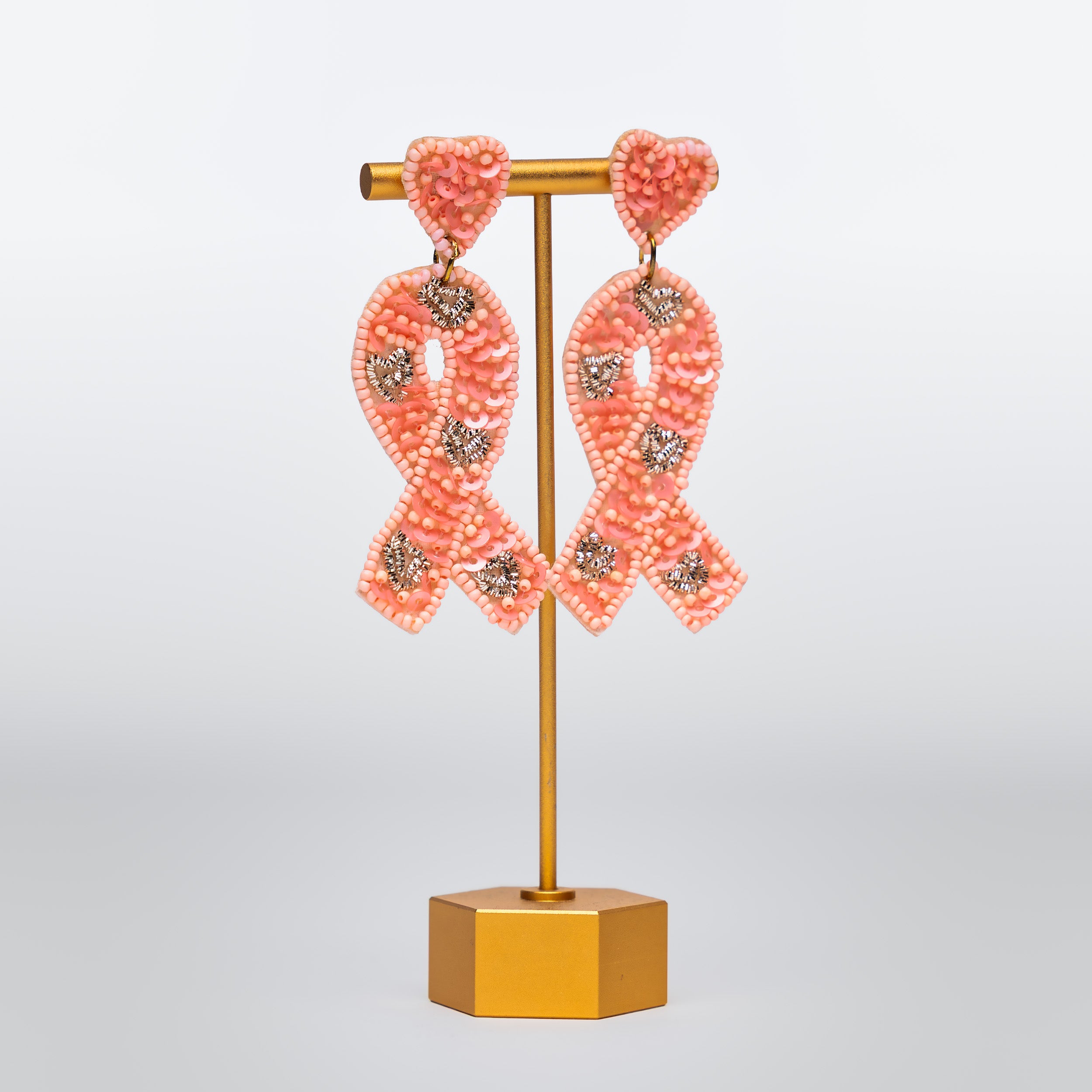 Pink Ribbon Sequin Earrings