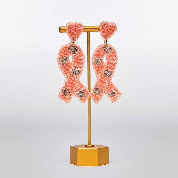 Pink Ribbon Sequin Earrings