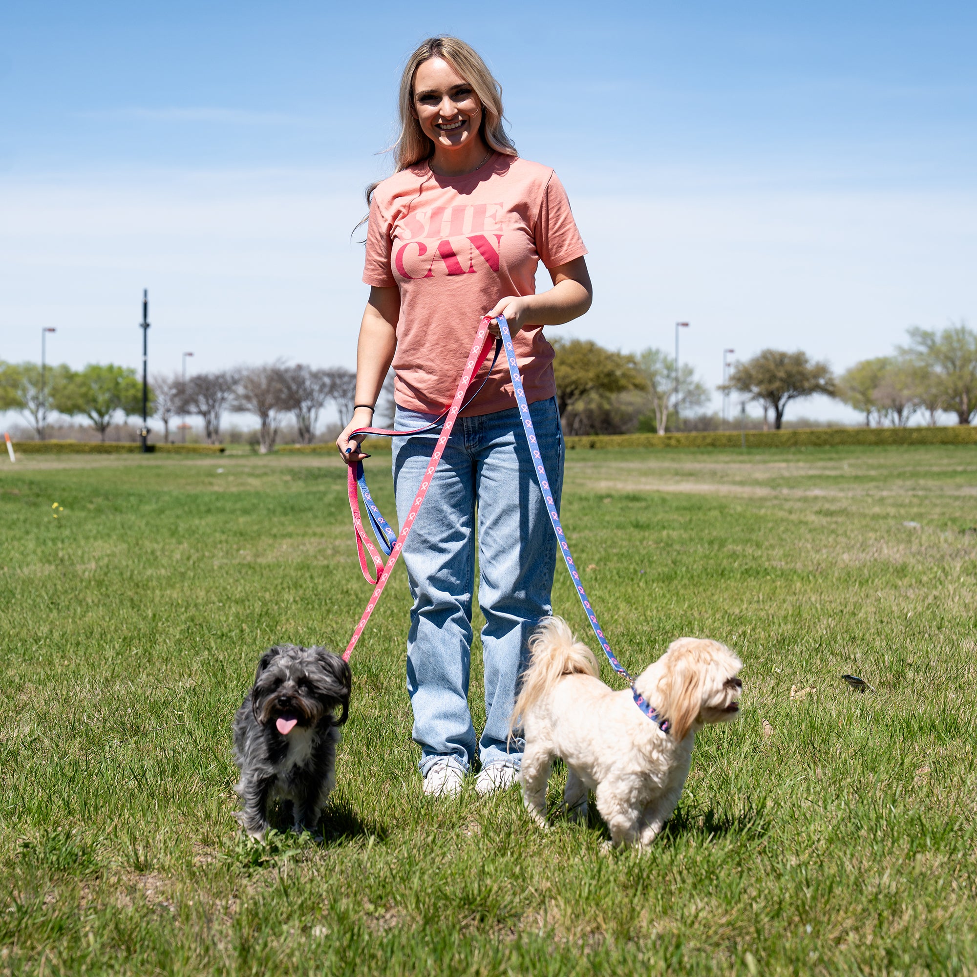 Pink Ribbon Pet Leash - Navy - NBCF