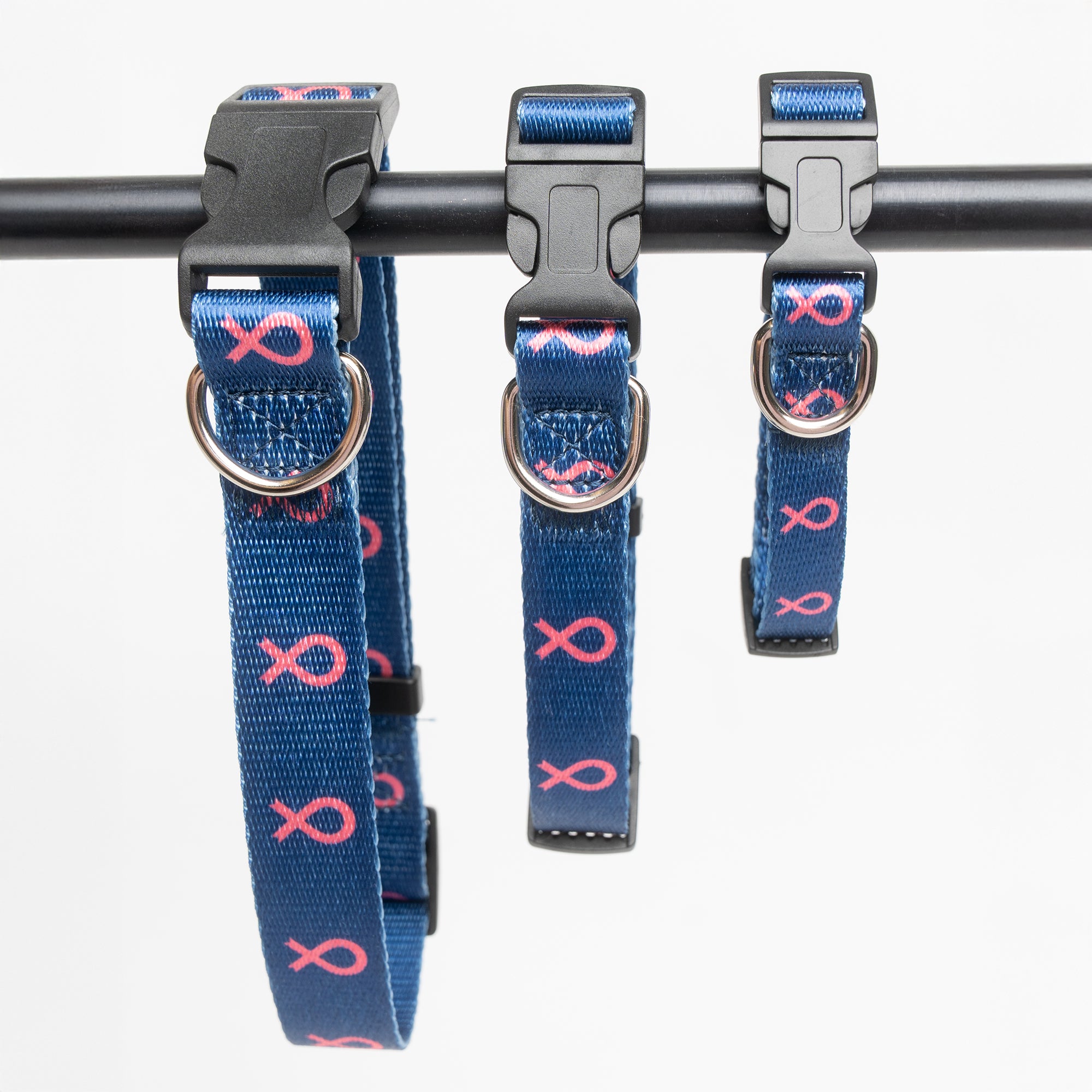 Pink Ribbon Pet Collar - Navy - NBCF