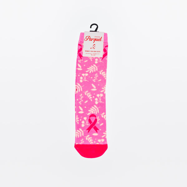 Breast Cancer Awareness Pink Ribbon Floral Socks - Pink - NBCF