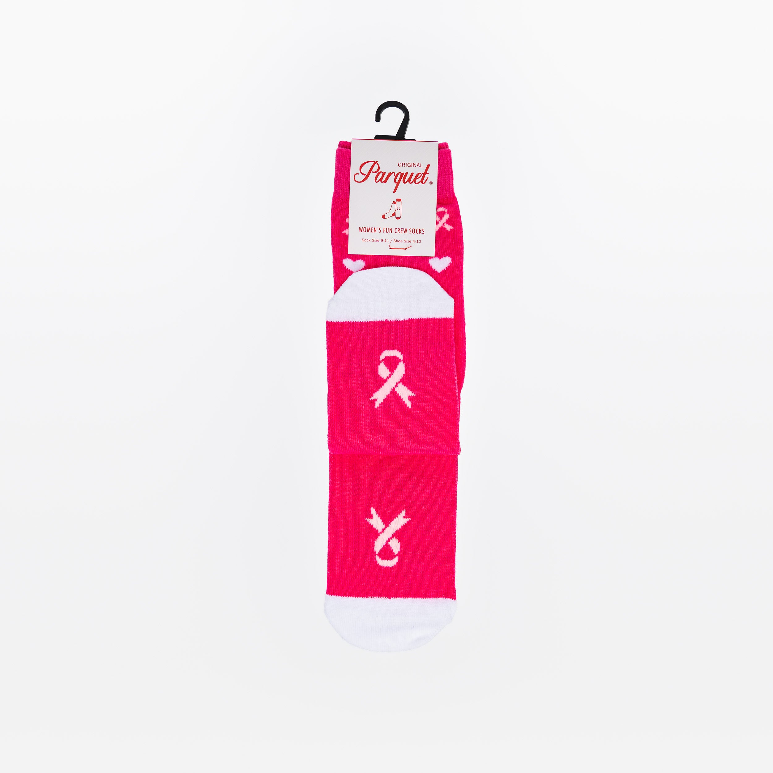 Breast Cancer Awareness Pink Ribbon Heart Socks - Pink - NBCF
