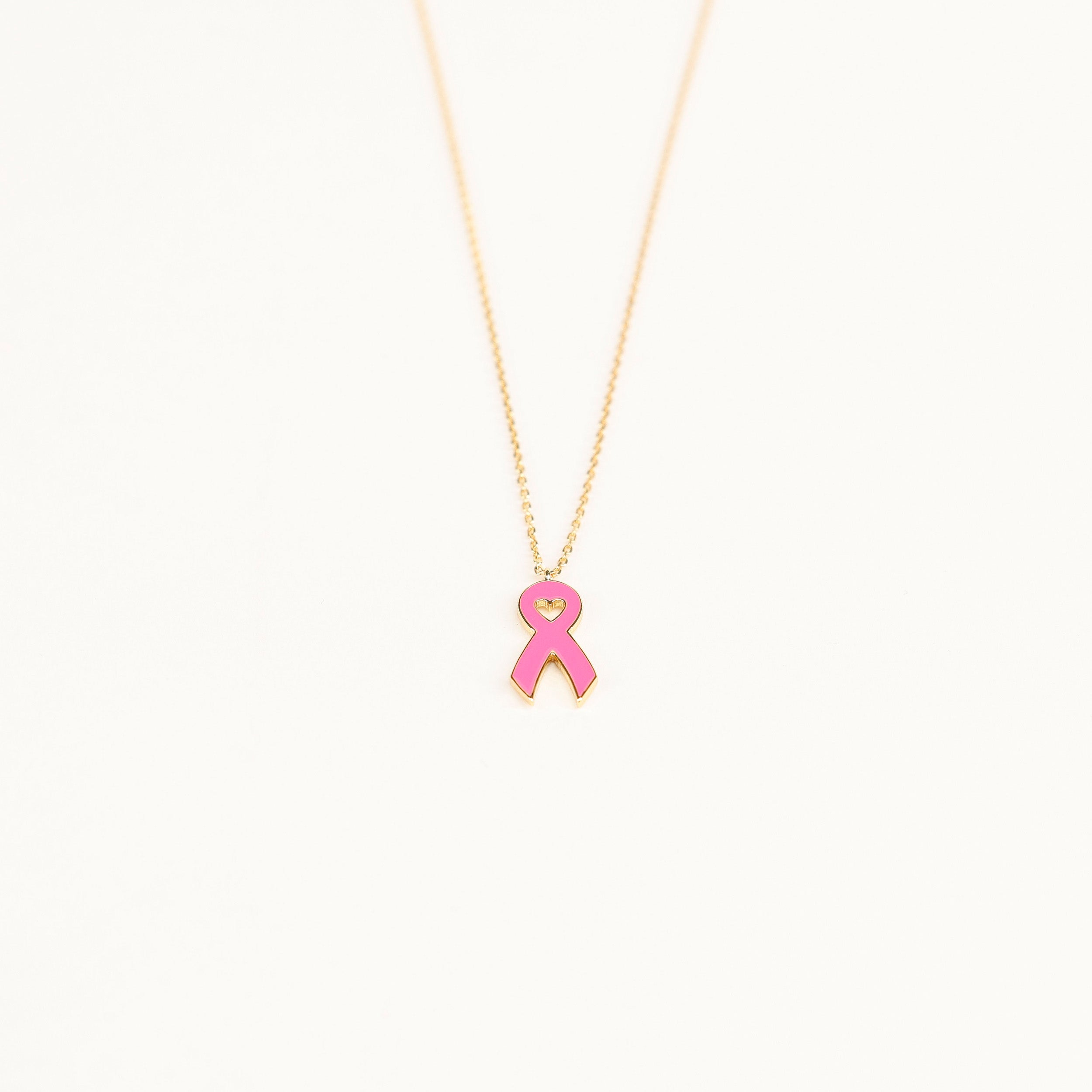 Pink Ribbon Enamel Pendant Necklace - NBCF