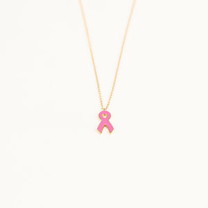 Pink Ribbon Enamel Pendant Necklace - NBCF