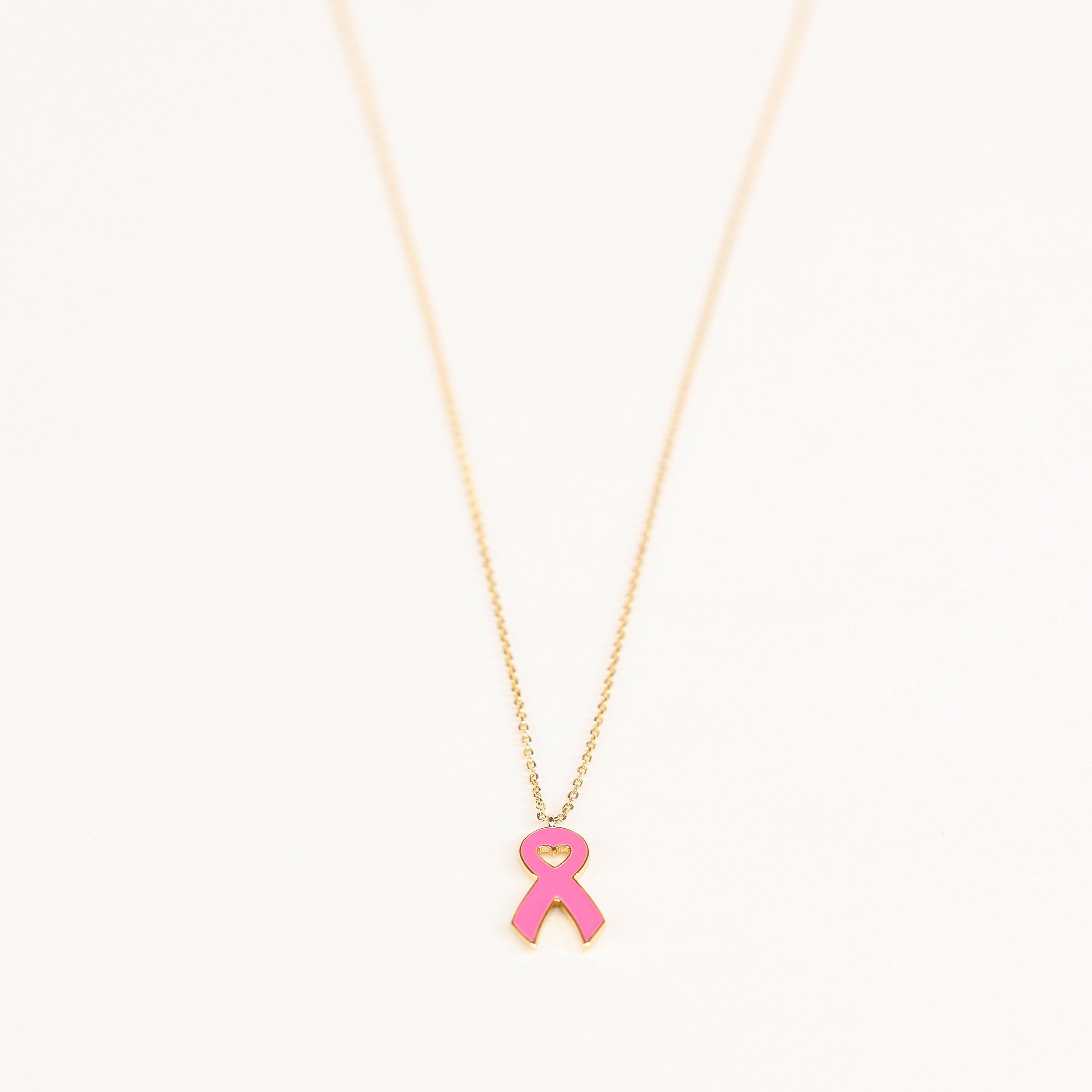 Pink Ribbon Enamel Pendant Necklace - NBCF