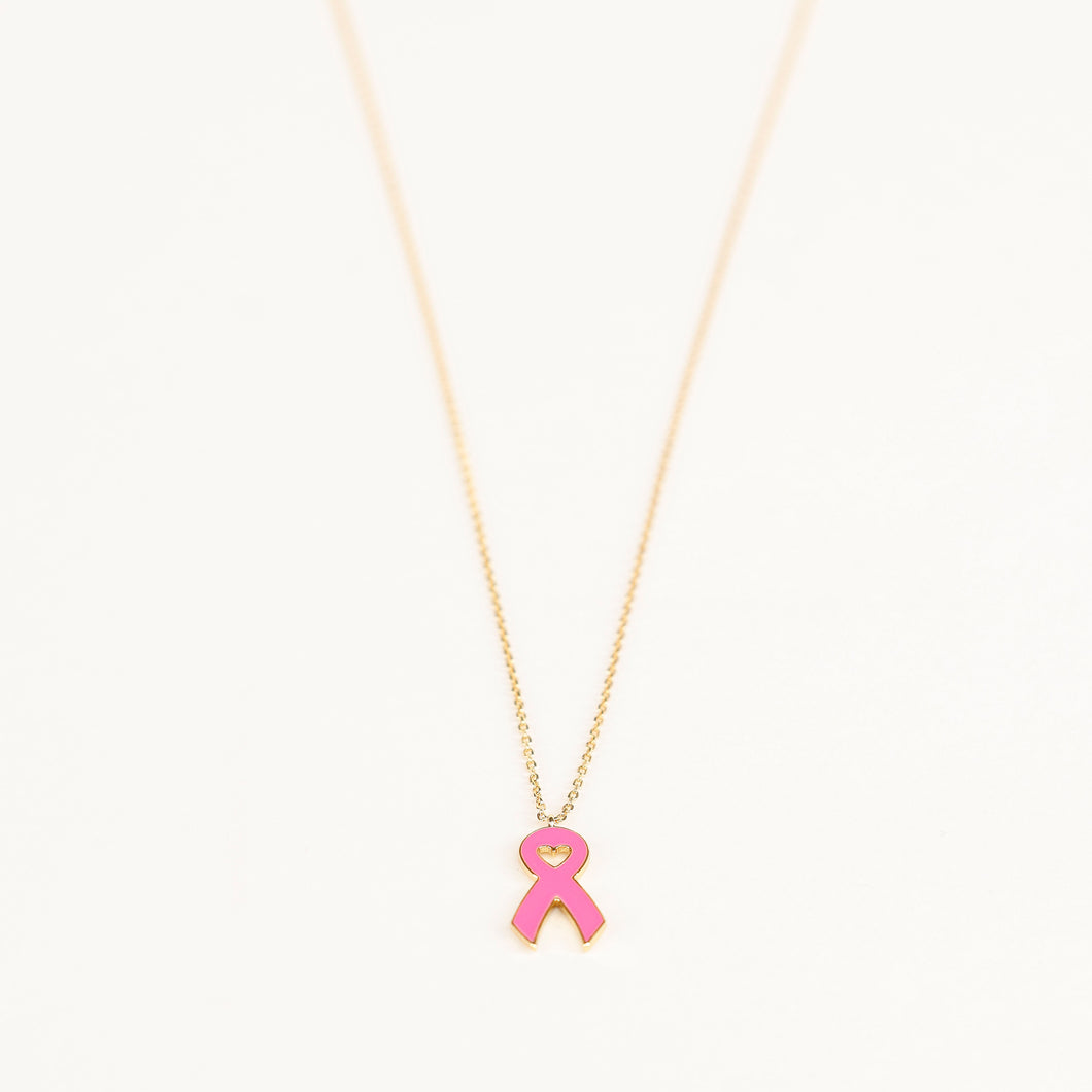 Pink Ribbon Enamel Pendant Necklace - NBCF