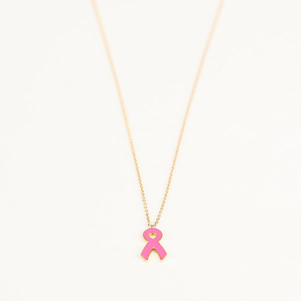 Pink Ribbon Enamel Pendant Necklace - NBCF