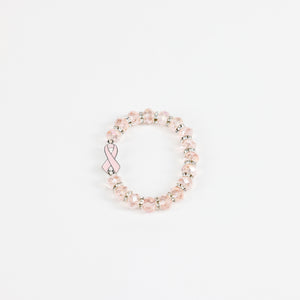 Pink Ribbon Faceted Beaded Stretch Bracelet - NBCF