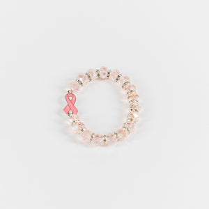 Pink Ribbon Faceted Beaded Stretch Bracelet - NBCF