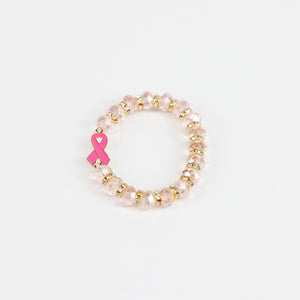 Pink Ribbon Faceted Beaded Stretch Bracelet - NBCF