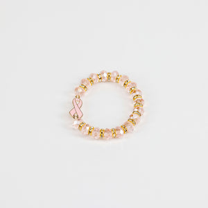 Pink Ribbon Faceted Beaded Stretch Bracelet - NBCF