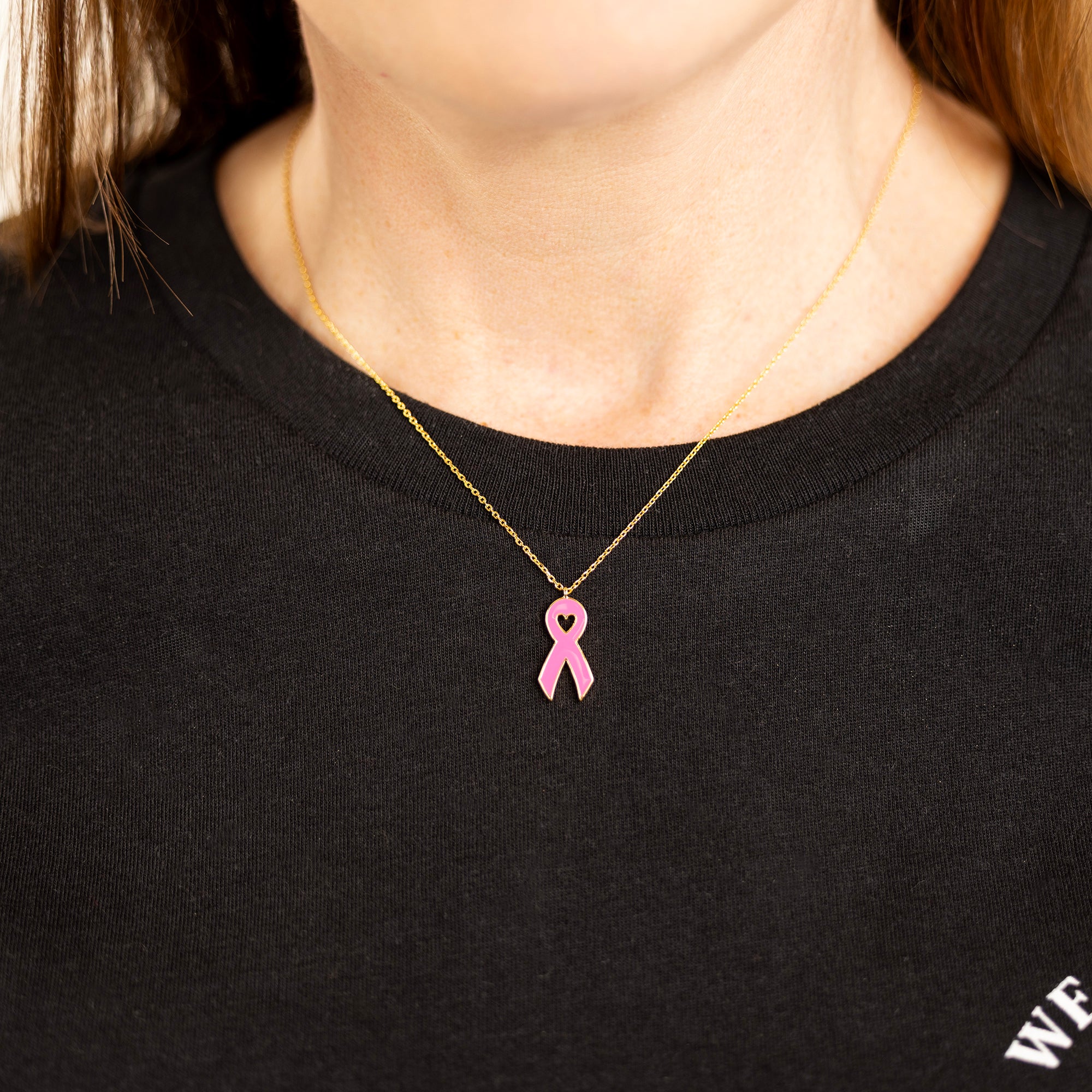Pink Ribbon Enamel Pendant Necklace - NBCF