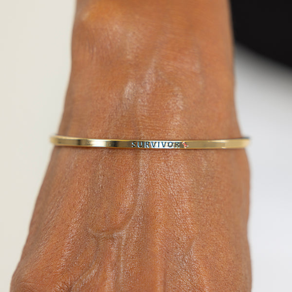 Survivor Pink Ribbon Hook Bracelet - Gold - NBCF