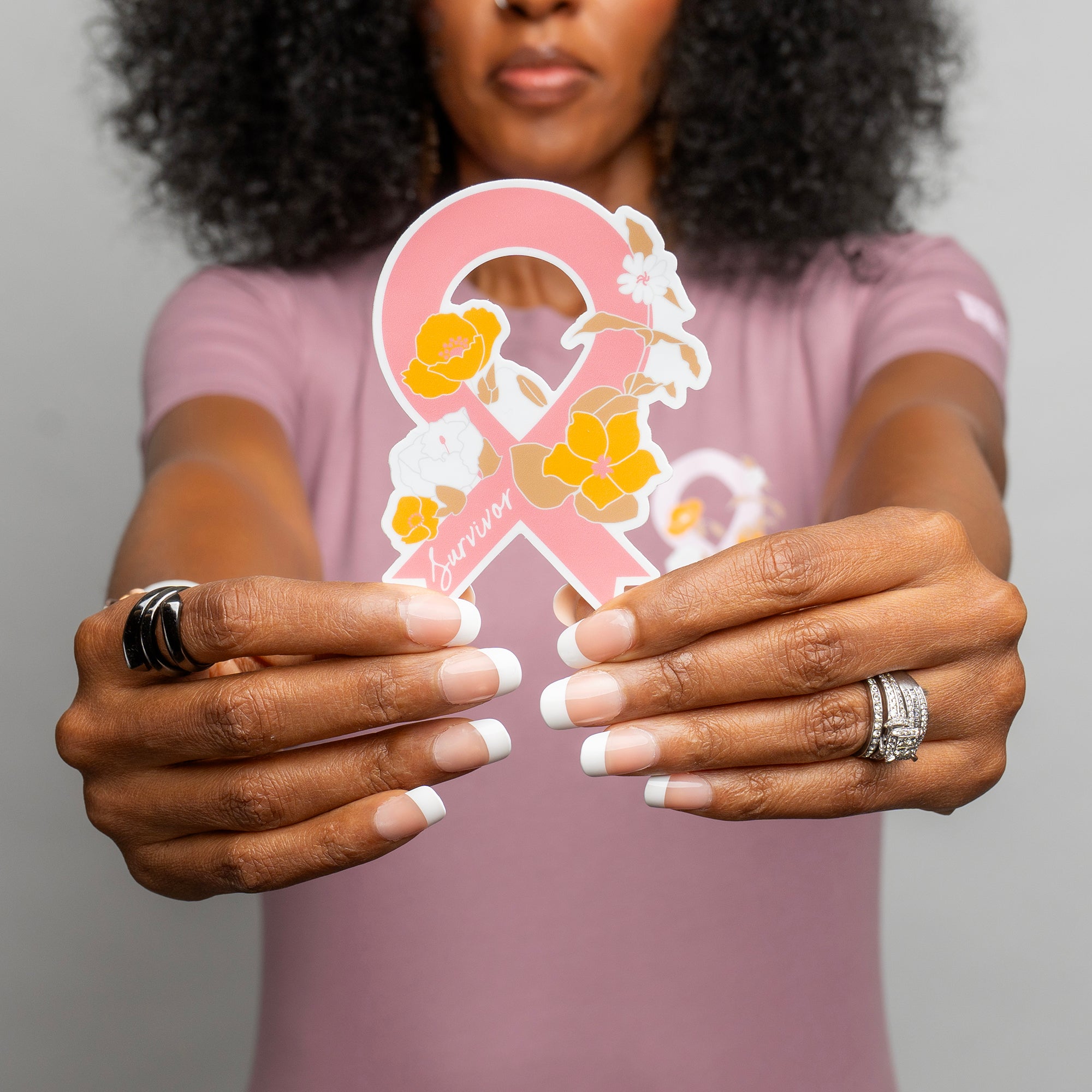 Pink Ribbon Breast Cancer Support Sticker - Floral - NBCF