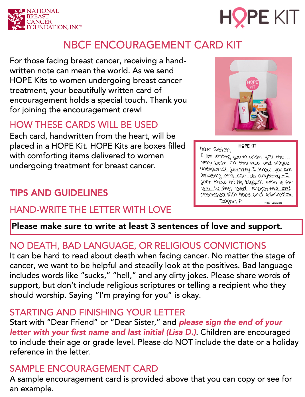 Encouragement Cards for HOPE Kits™