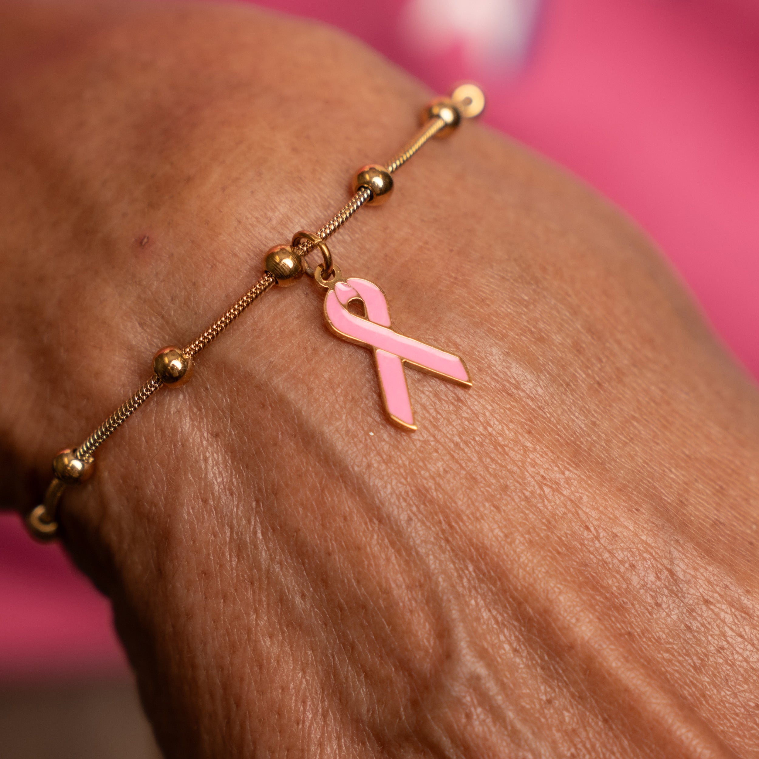Breast Cancer Awareness Adjustable Charm Bracelet - Gold - NBCF