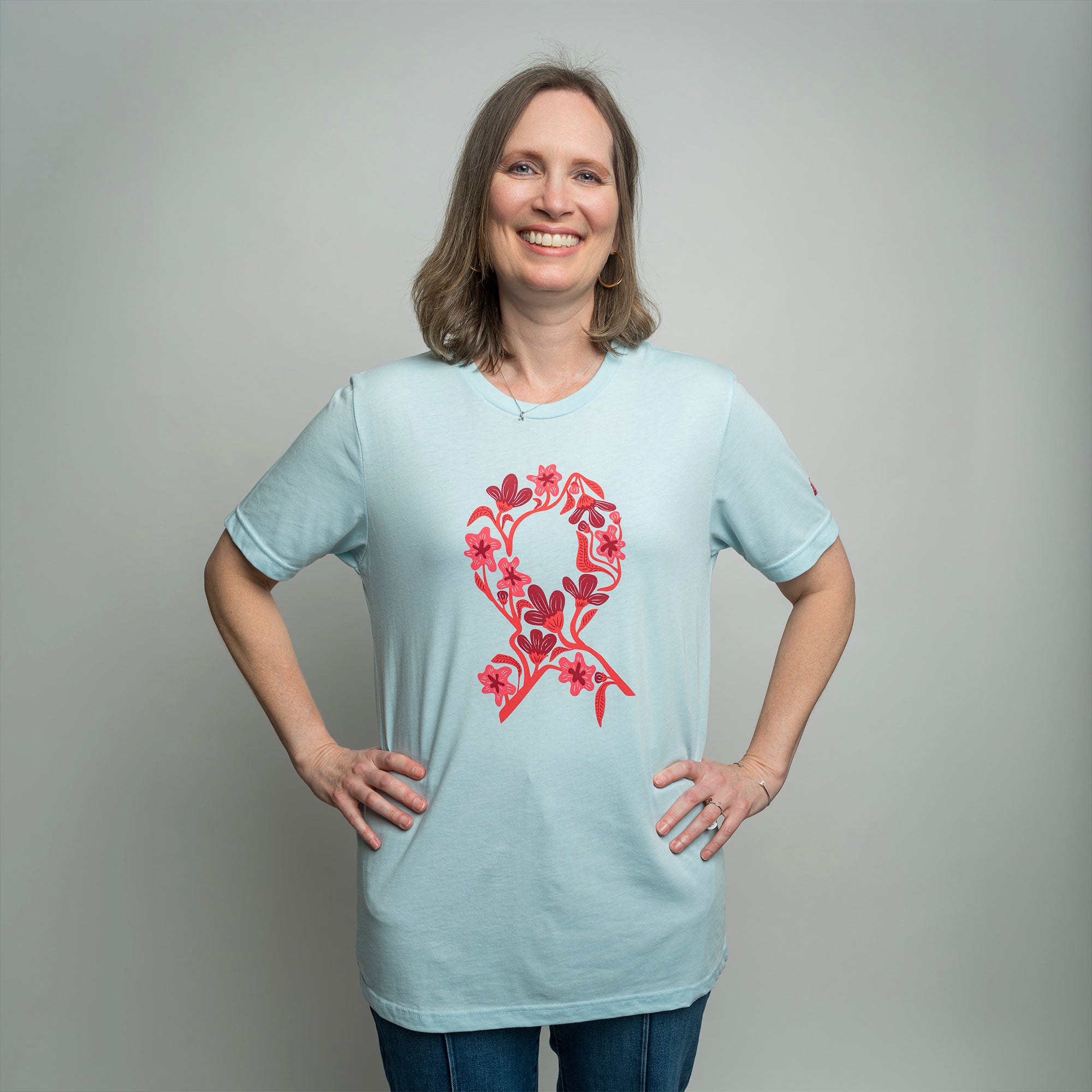 Breast Cancer Pink Ribbon T-Shirt - Light Blue - NBCF