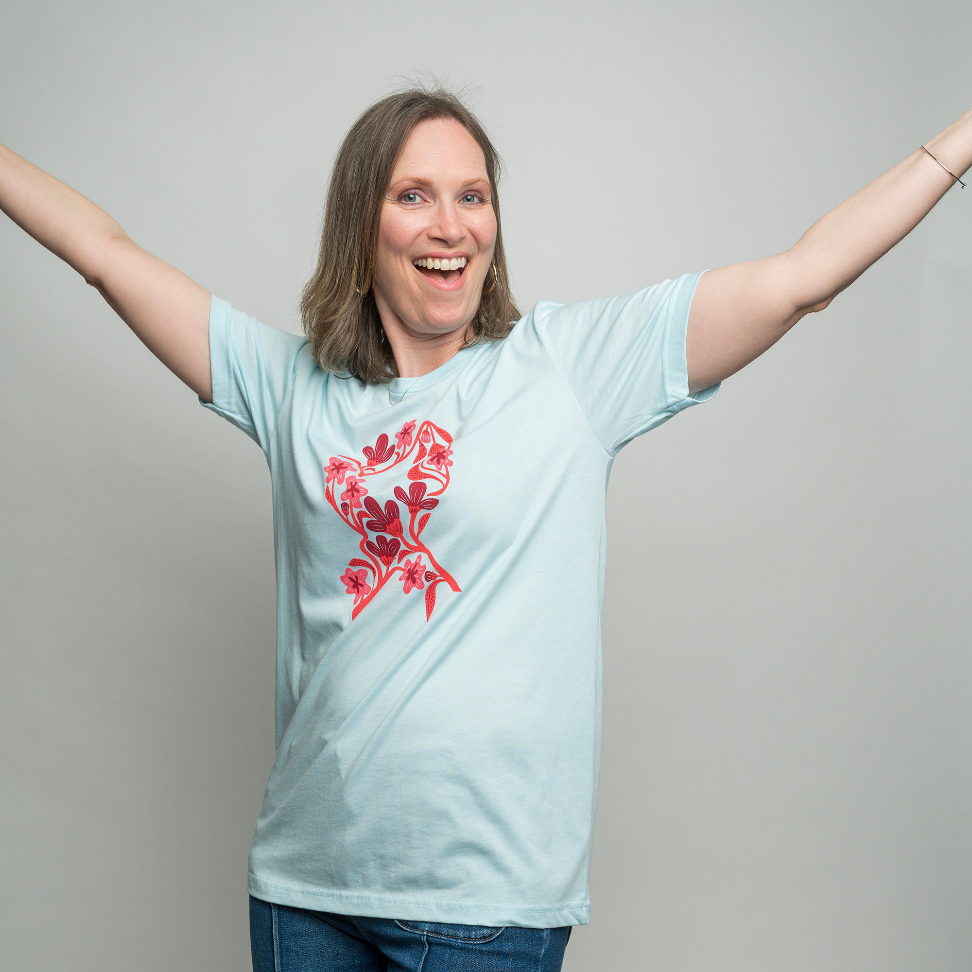 Breast Cancer Pink Ribbon T-Shirt - Light Blue - NBCF