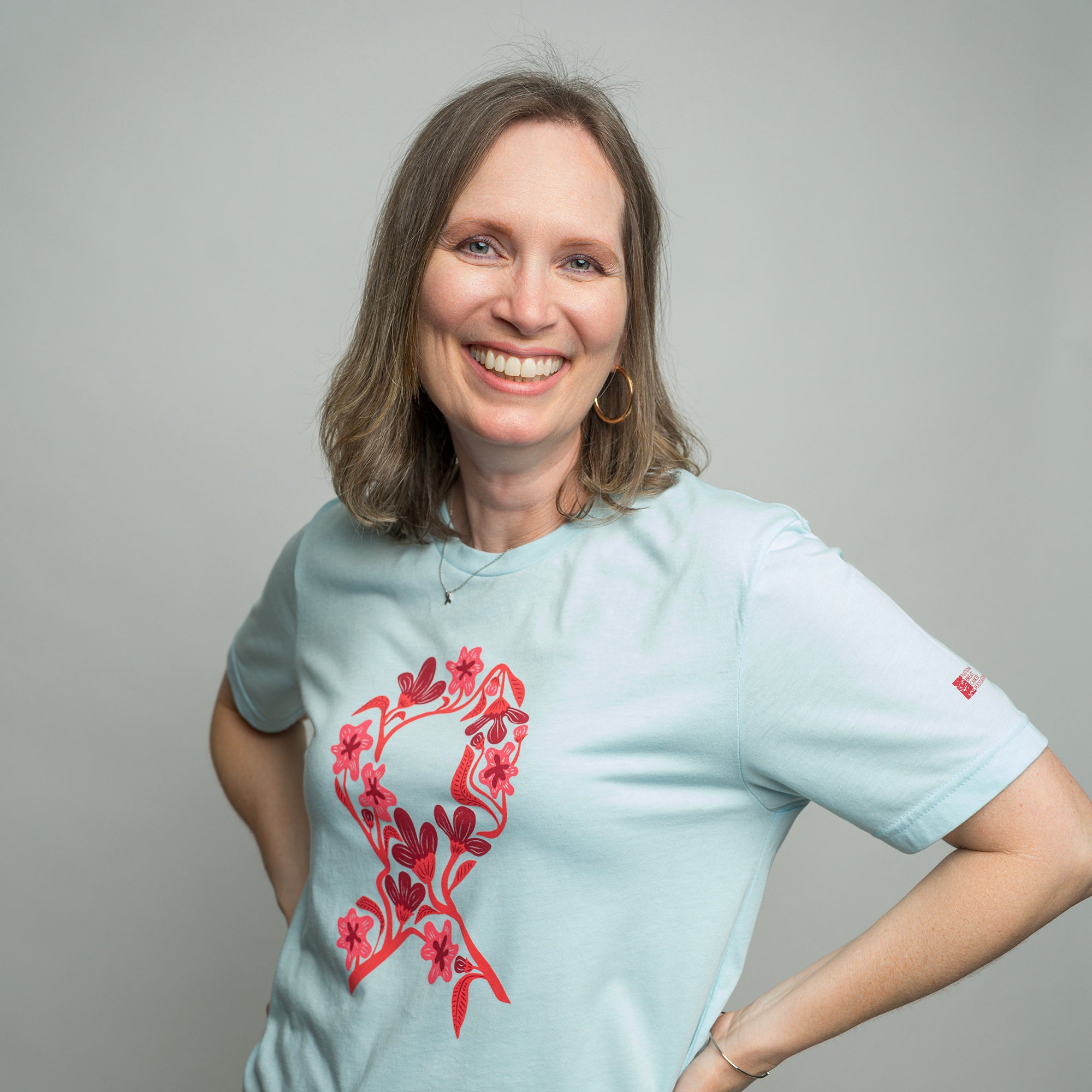 Breast Cancer Pink Ribbon T-Shirt - Light Blue - NBCF