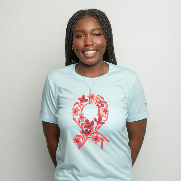 Breast Cancer Pink Ribbon T-Shirt - Light Blue - NBCF