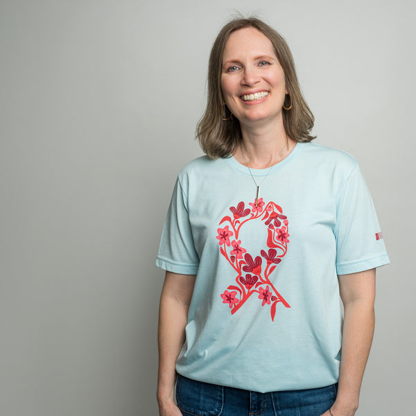 Breast Cancer Pink Ribbon T-Shirt - Light Blue - NBCF