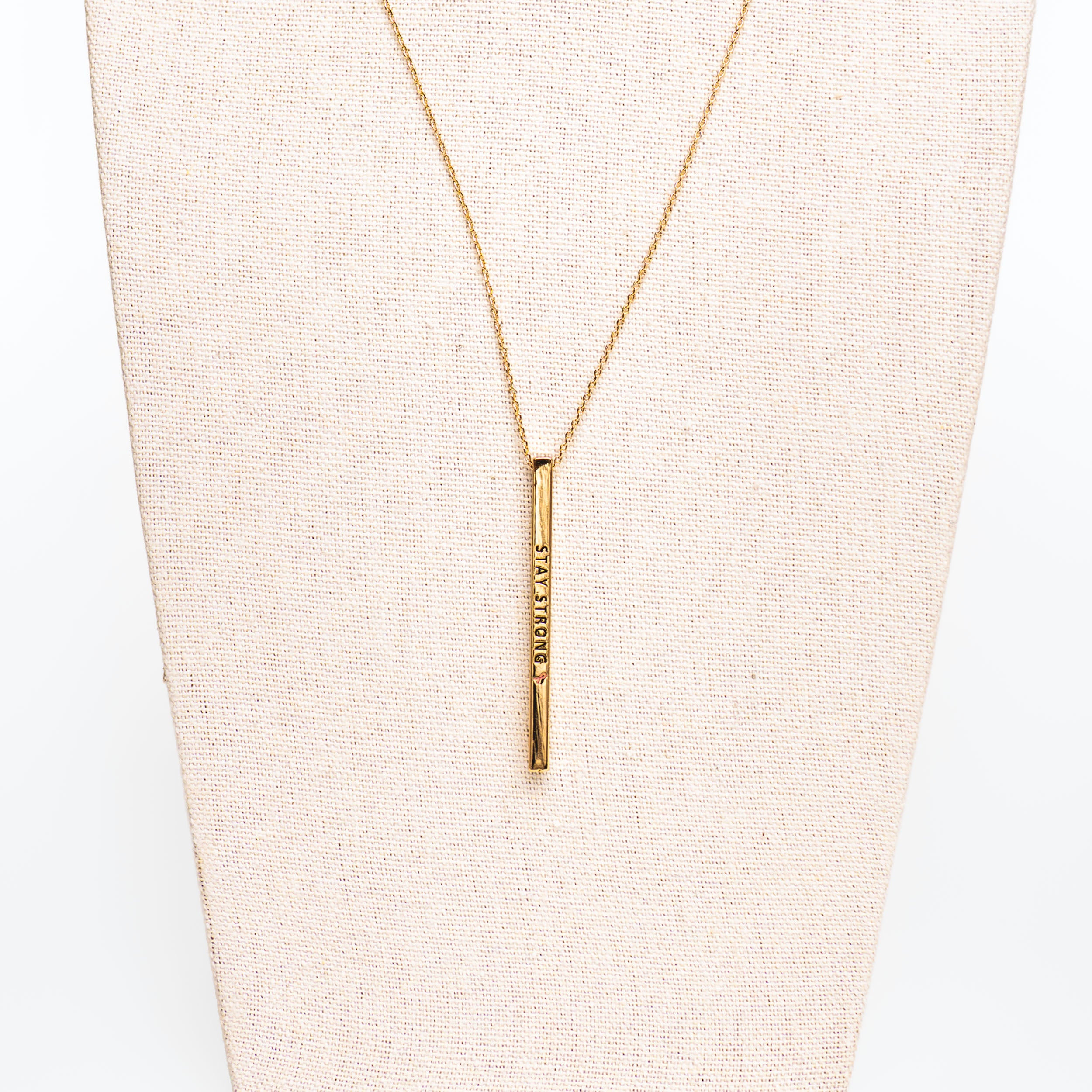 Stay Strong Pink Ribbon Engraved Bar Necklace - NBCF