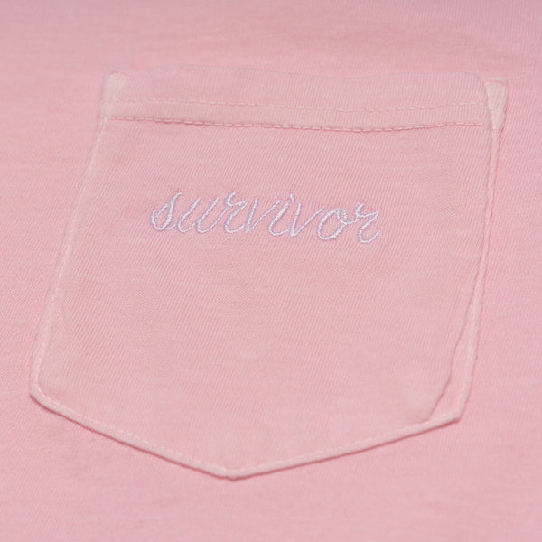 Breast Cancer Survivor Embroidered Pocket T-Shirt - Light Pink - NBCF