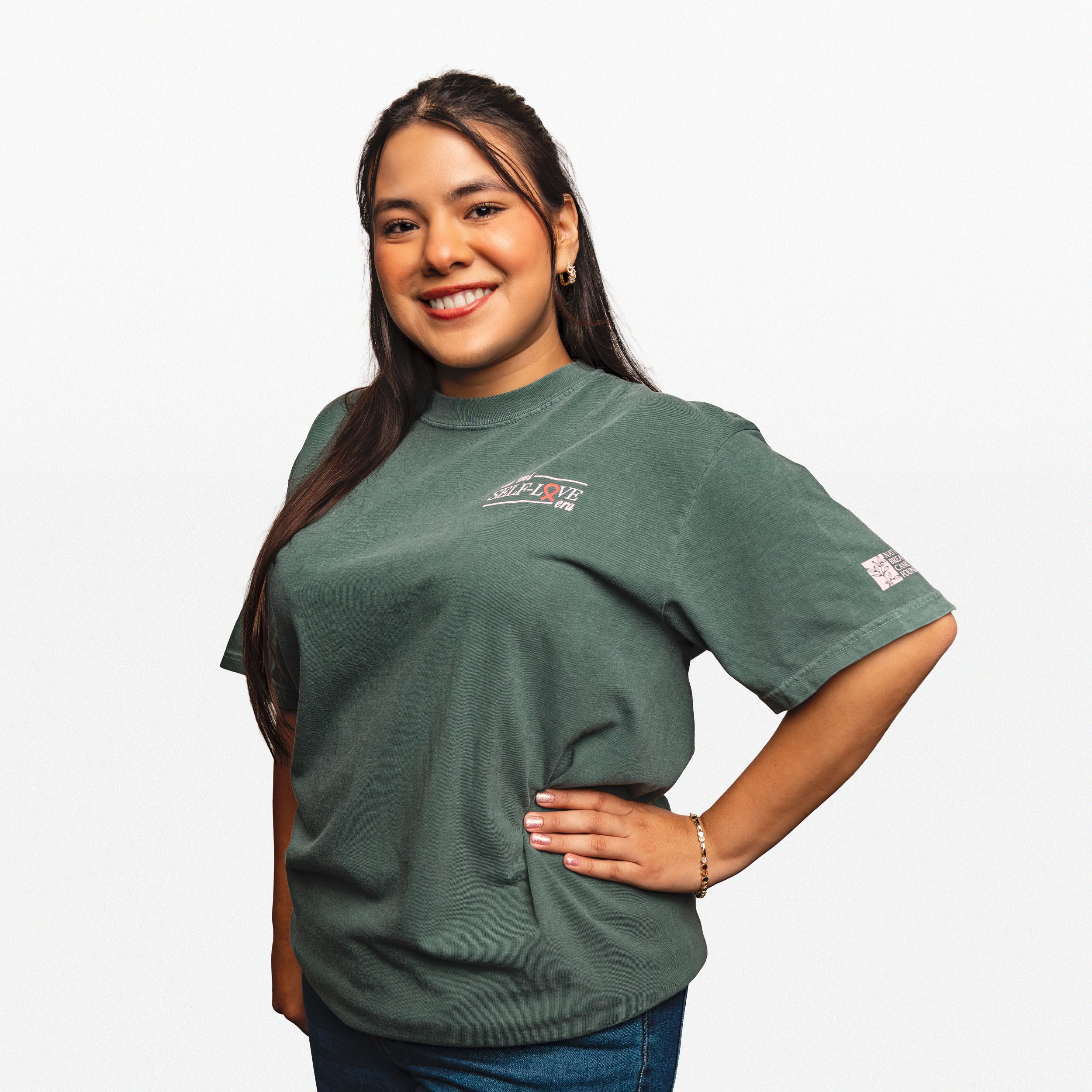 Breast Cancer Awareness Pink Ribbon Latina T-Shirt - Blue - NBCF
