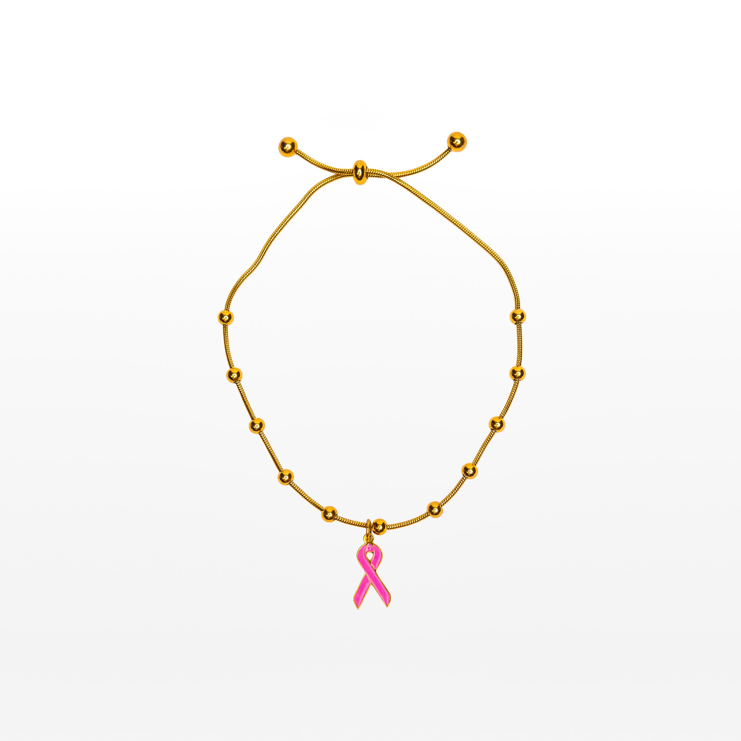 Breast Cancer Awareness Adjustable Charm Bracelet - Gold - NBCF