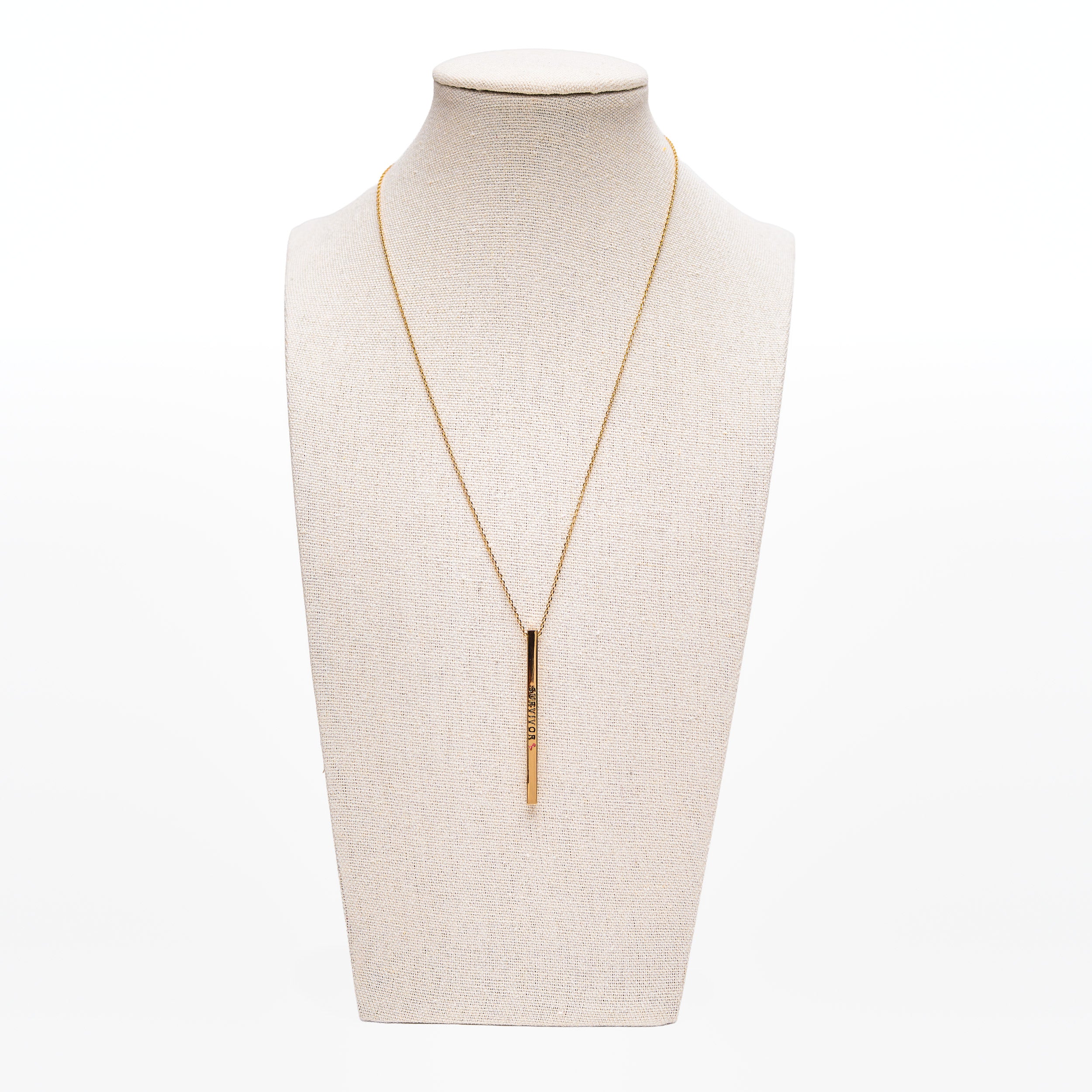 Survivor Pink Ribbon Engraved Bar Necklace - NBCF