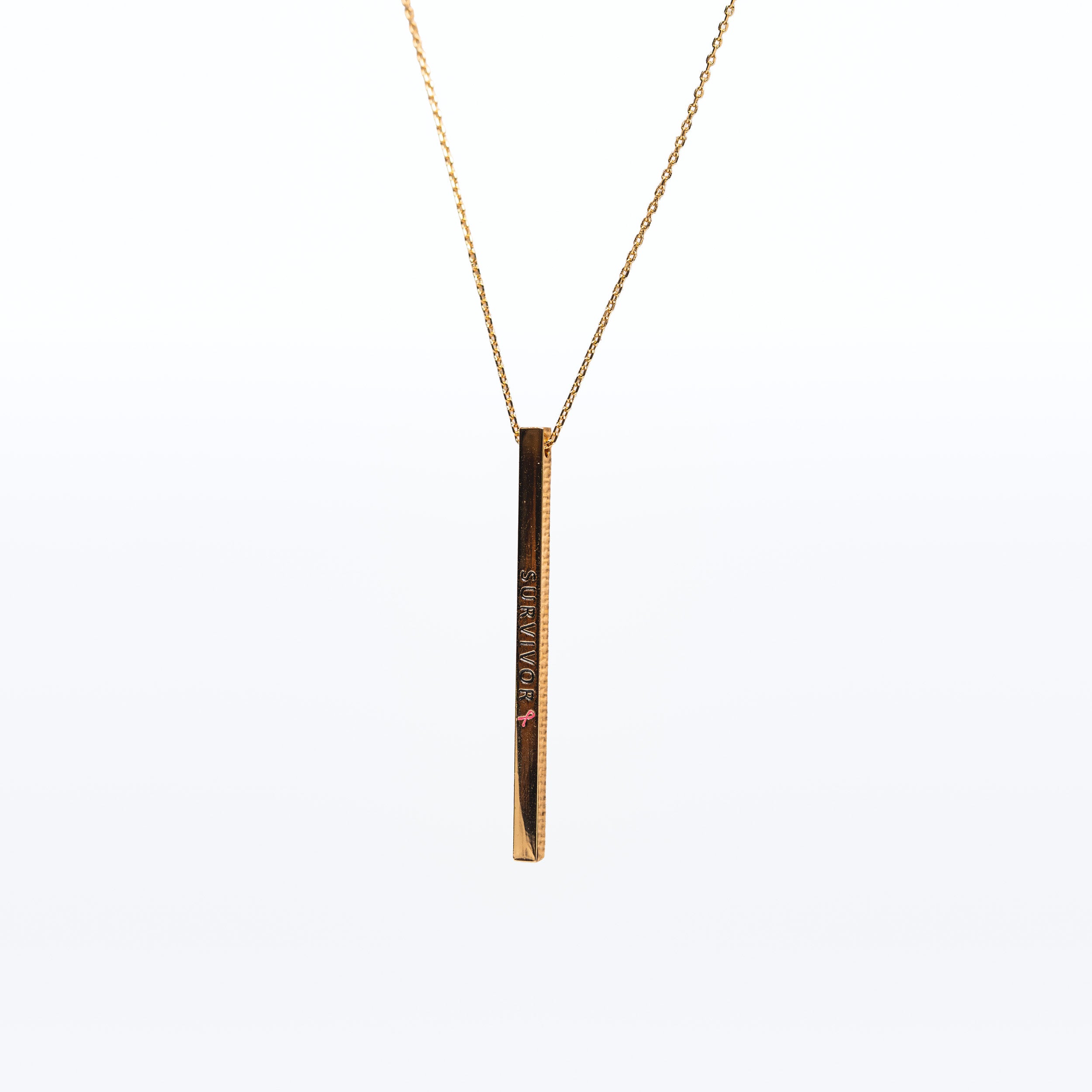 Survivor Pink Ribbon Engraved Bar Necklace - NBCF