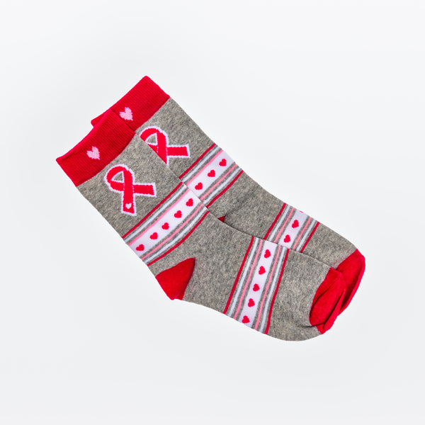 Breast Cancer Awareness Pink Ribbon Socks - Grey - NBCF