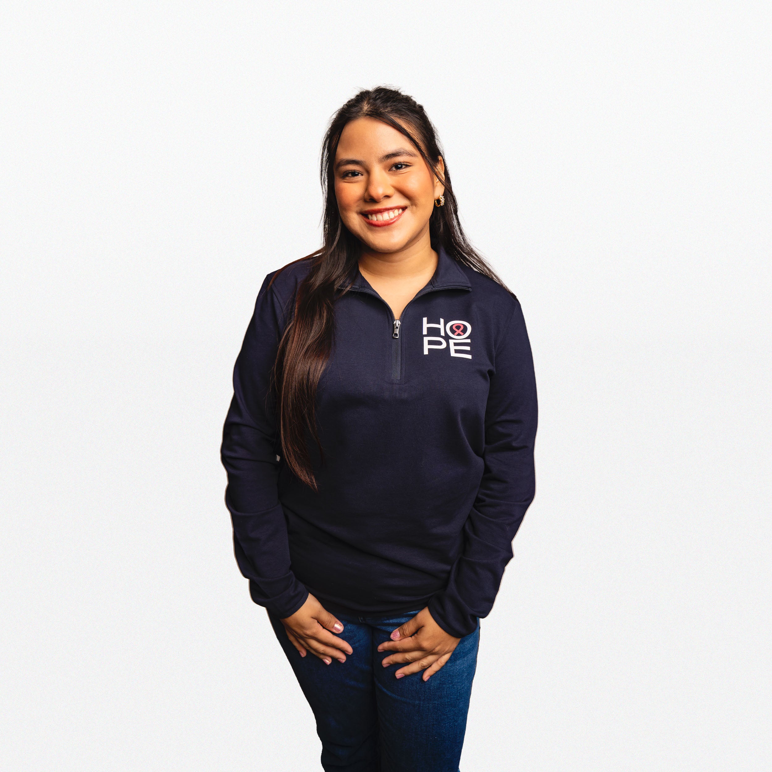 HOPE Breast Cancer Awareness Quarter Zip Pullover- Unisex - Navy - NBCF