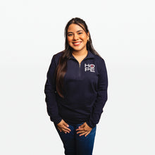 Load image into Gallery viewer, HOPE Breast Cancer Awareness Quarter Zip Pullover- Unisex - Navy - NBCF