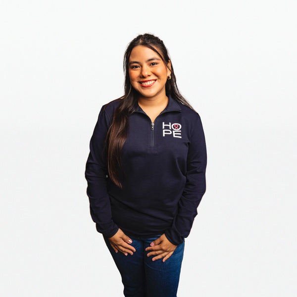 HOPE Breast Cancer Awareness Quarter Zip Pullover- Unisex - Navy - NBCF