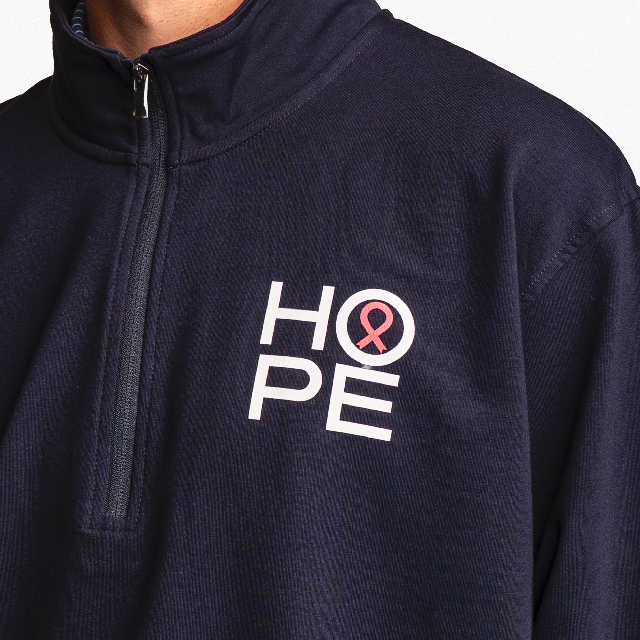 HOPE Breast Cancer Awareness Quarter Zip Pullover- Unisex - Navy - NBCF
