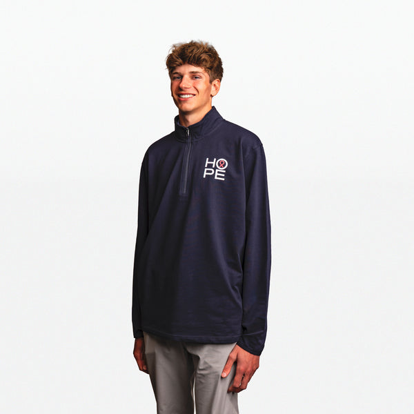 HOPE Breast Cancer Awareness Quarter Zip Pullover- Unisex - Navy - NBCF