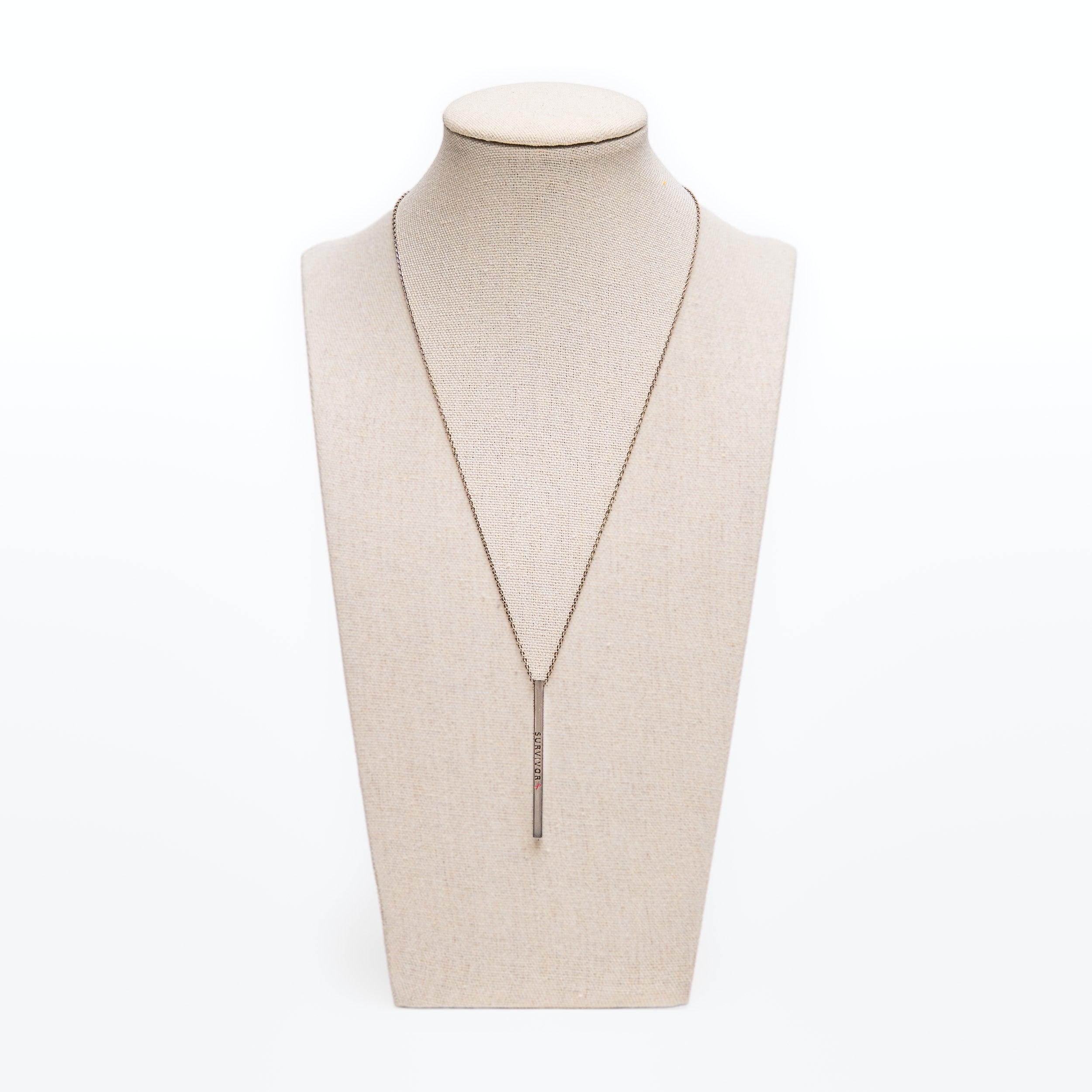 Survivor Pink Ribbon Engraved Bar Necklace - NBCF