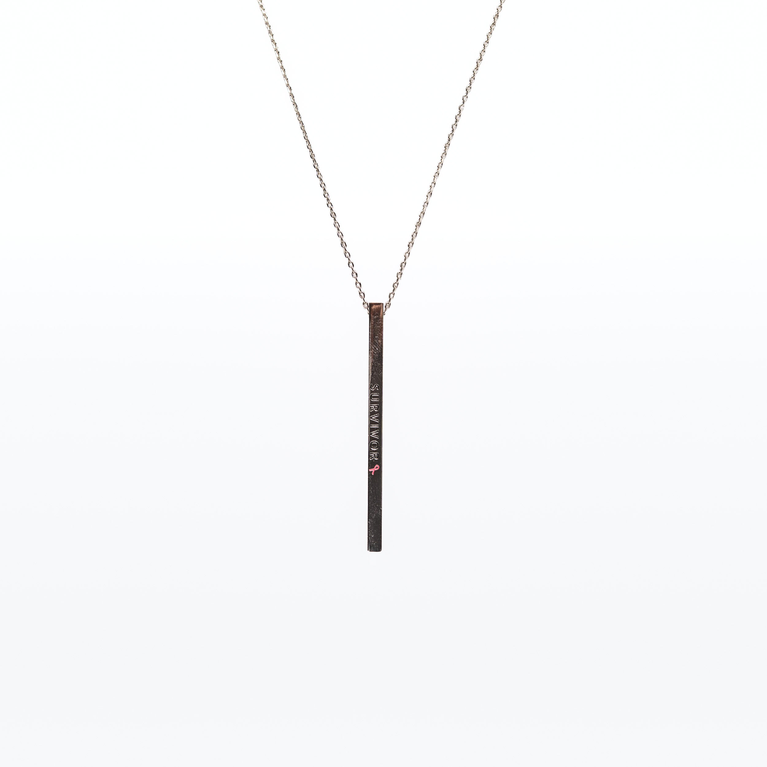 Survivor Pink Ribbon Engraved Bar Necklace - NBCF