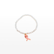 Load image into Gallery viewer, Pink Ribbon Stretch Beaded Bracelet - Pearl &amp; Iridescent - NBCF