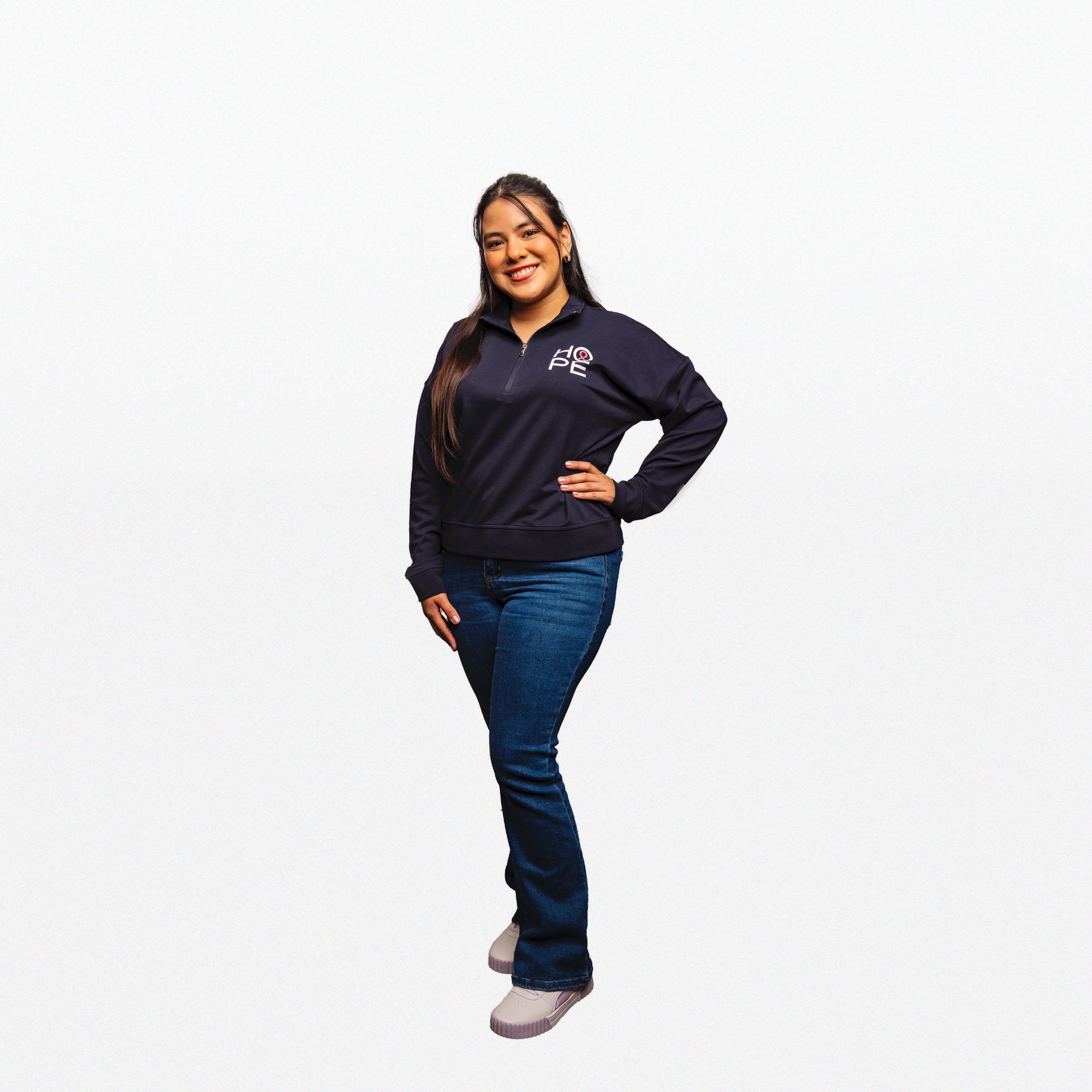 Women’s HOPE Breast Cancer Awareness Quarter Zip Pullover - Navy - NBCF