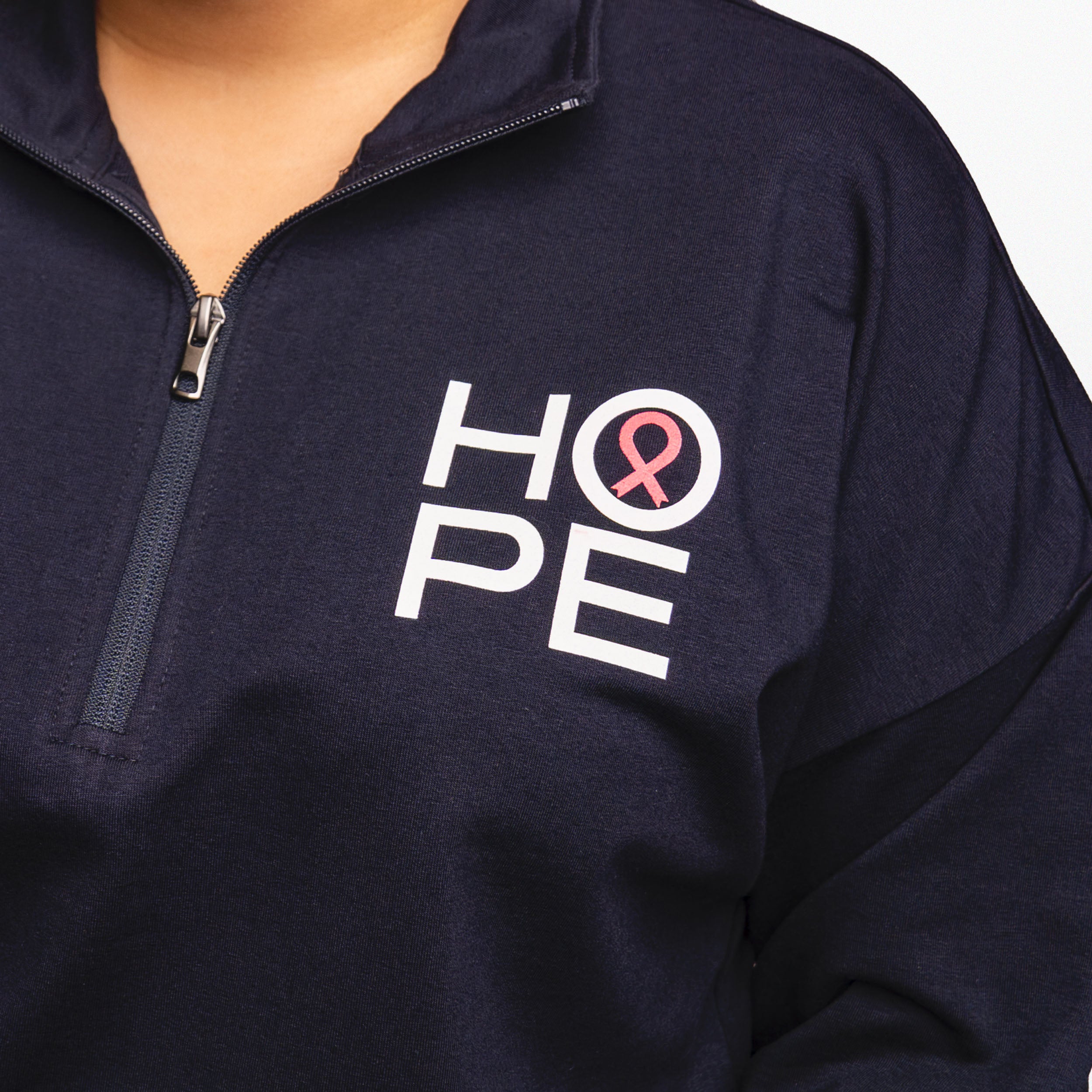 Women’s HOPE Breast Cancer Awareness Quarter Zip Pullover - Navy - NBCF