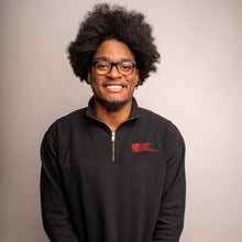 Load image into Gallery viewer, Men’s Breast Cancer Awareness Quarter Zip Pullover - Black with logo - NBCF