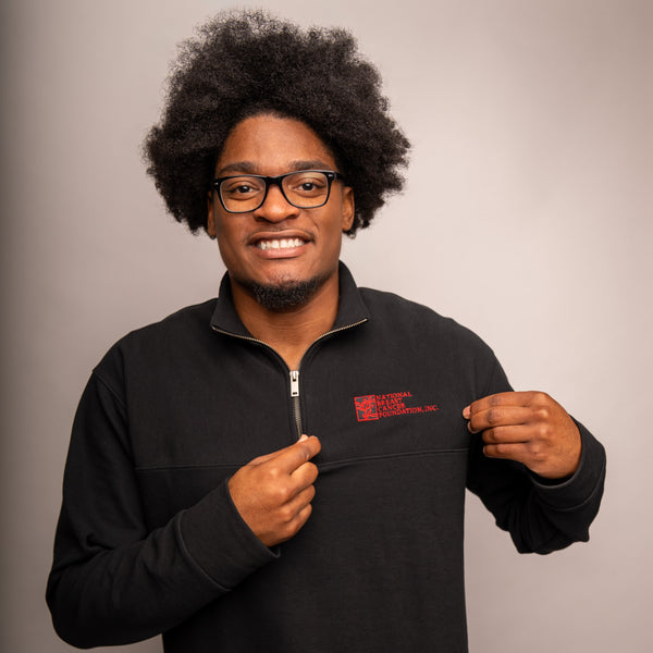 Men’s Breast Cancer Awareness Quarter Zip Pullover - Black with logo - NBCF