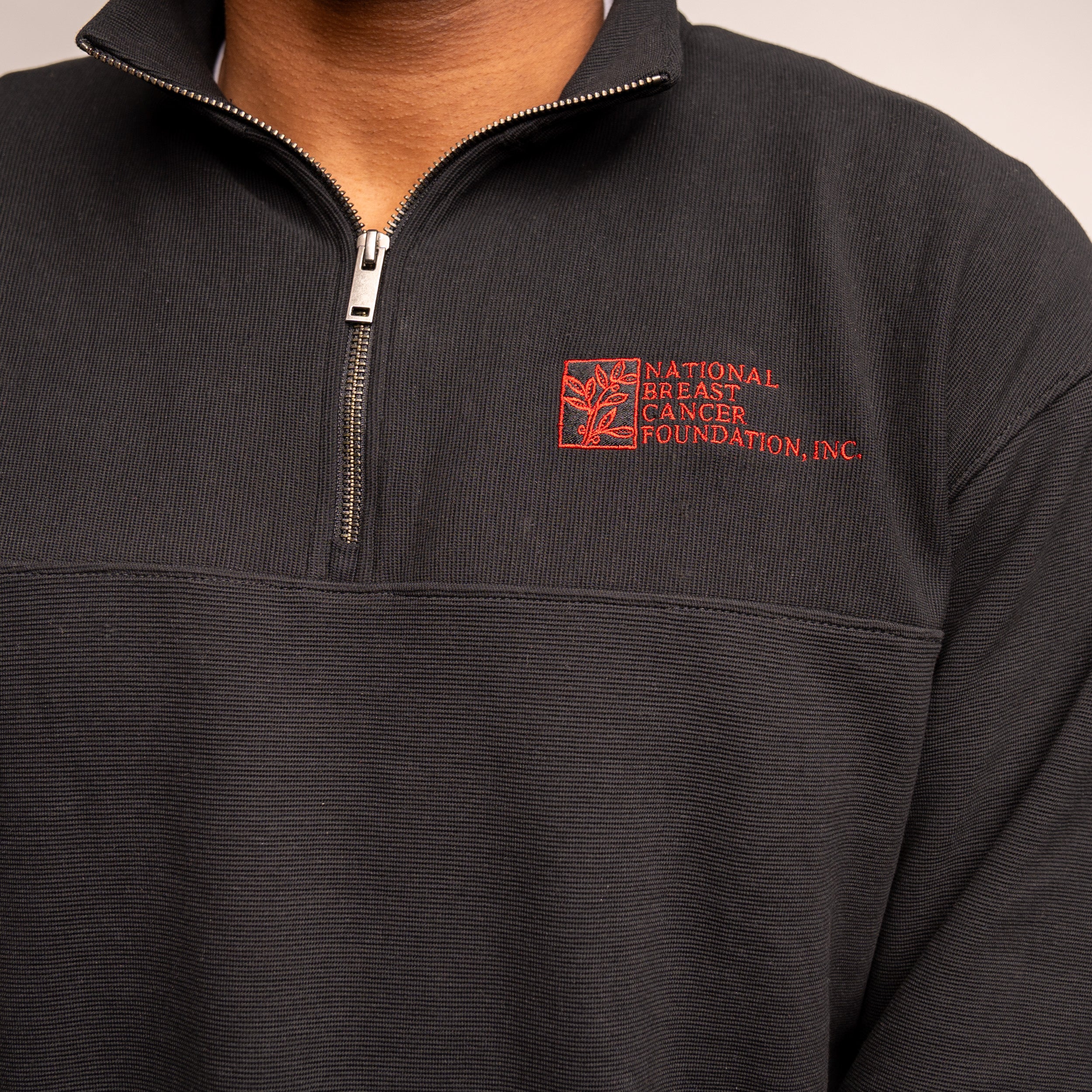 Men’s Breast Cancer Awareness Quarter Zip Pullover - Black with logo - NBCF