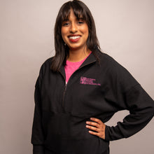 Load image into Gallery viewer, Women’s Breast Cancer Awareness Quarter Zip Pullover - Black with logo - NBCF