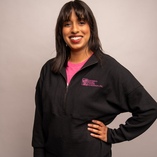 Women’s Breast Cancer Awareness Quarter Zip Pullover - Black with logo - NBCF