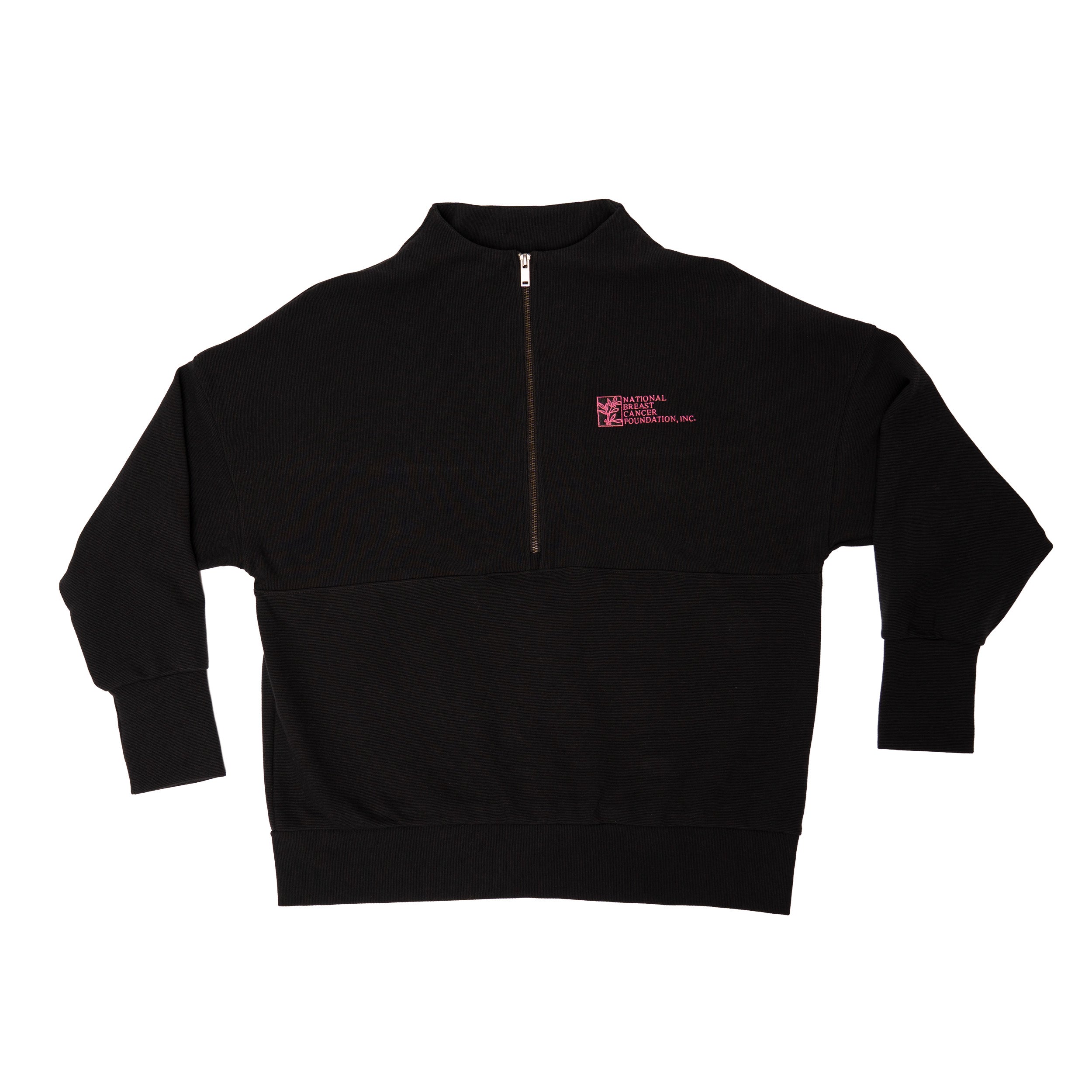 Women’s Breast Cancer Awareness Quarter Zip Pullover - Black with logo - NBCF