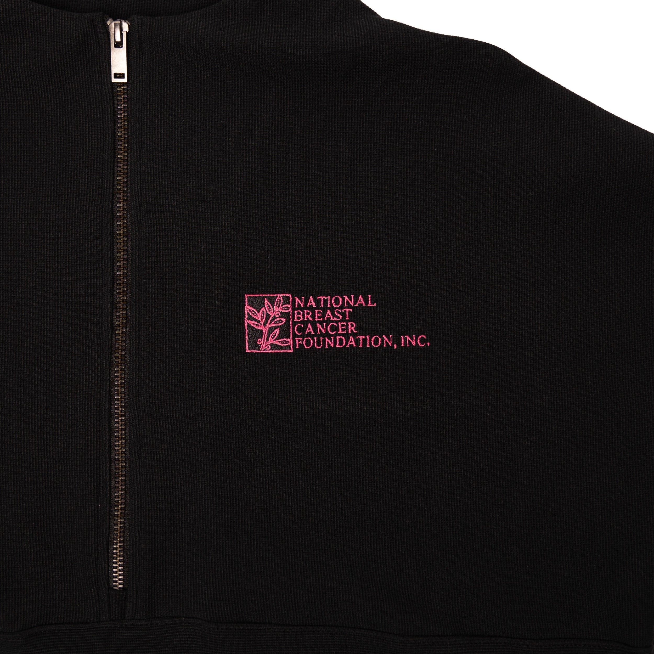 Women’s Breast Cancer Awareness Quarter Zip Pullover - Black with logo - NBCF