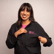 Load image into Gallery viewer, Women’s Breast Cancer Awareness Quarter Zip Pullover - Black with logo - NBCF